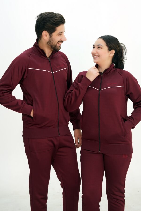 GRACEROBE MAROON UNISEX ESSENTIAL TRACKSUITE (V-Shape Magzi)