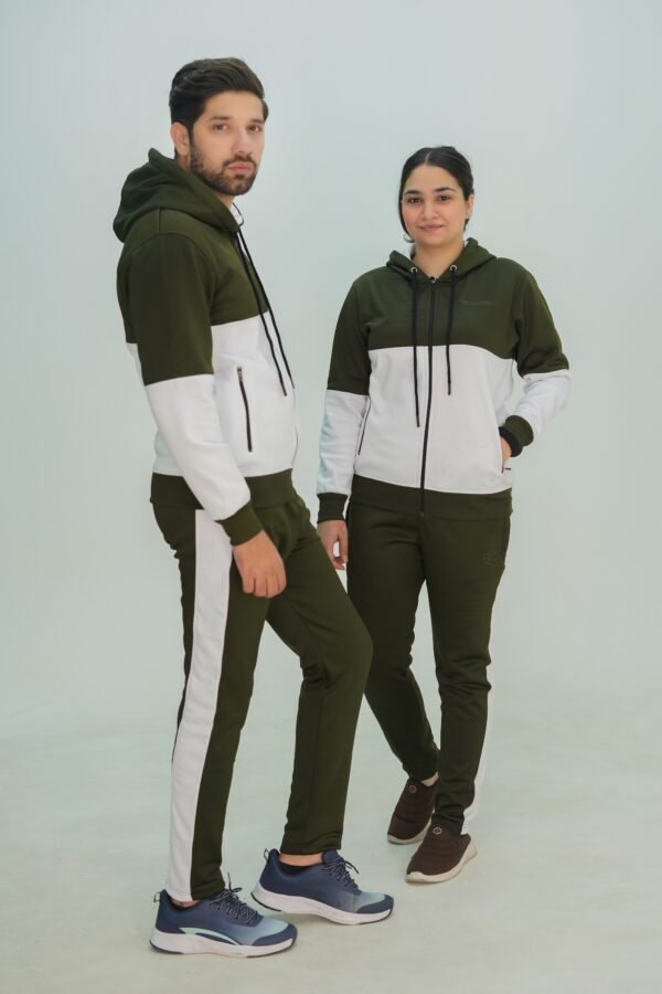 GRACEROBE OLIVE GREEN & WHITE HOODIE UNISEX ESSENTIAL TRACKSUITE